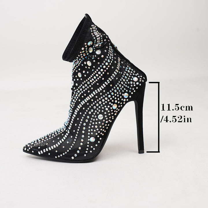 Sexy Nightclub Runway Show Ultra-High-Heel Rhinestone Mid-Calf Boots