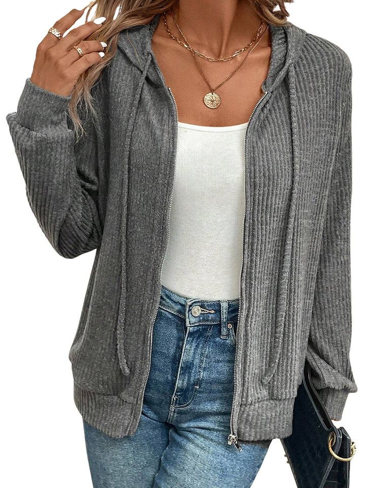 Loose Striped Casual Zipper Hooded Sweatshirt