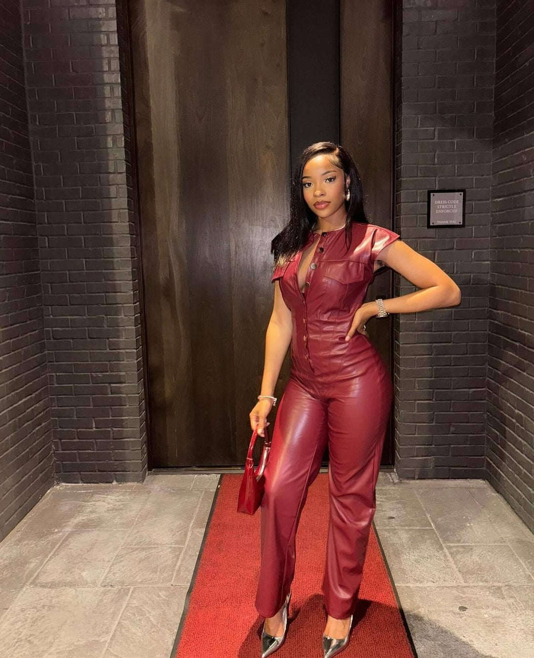 Fashion Sleeveless Leather Jumpsuit