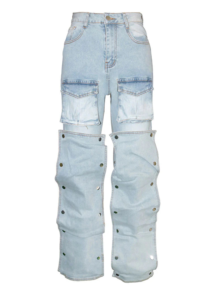 Snap Button Cargo Jeans