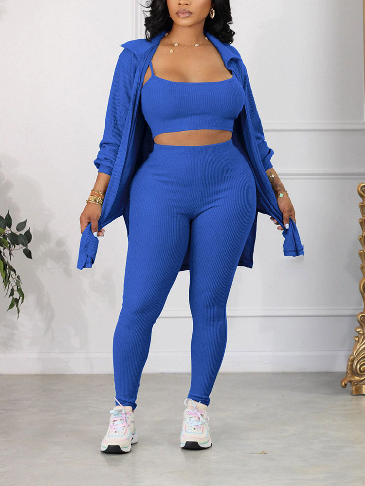 Ribbed Three-Piece Set Blue / S
