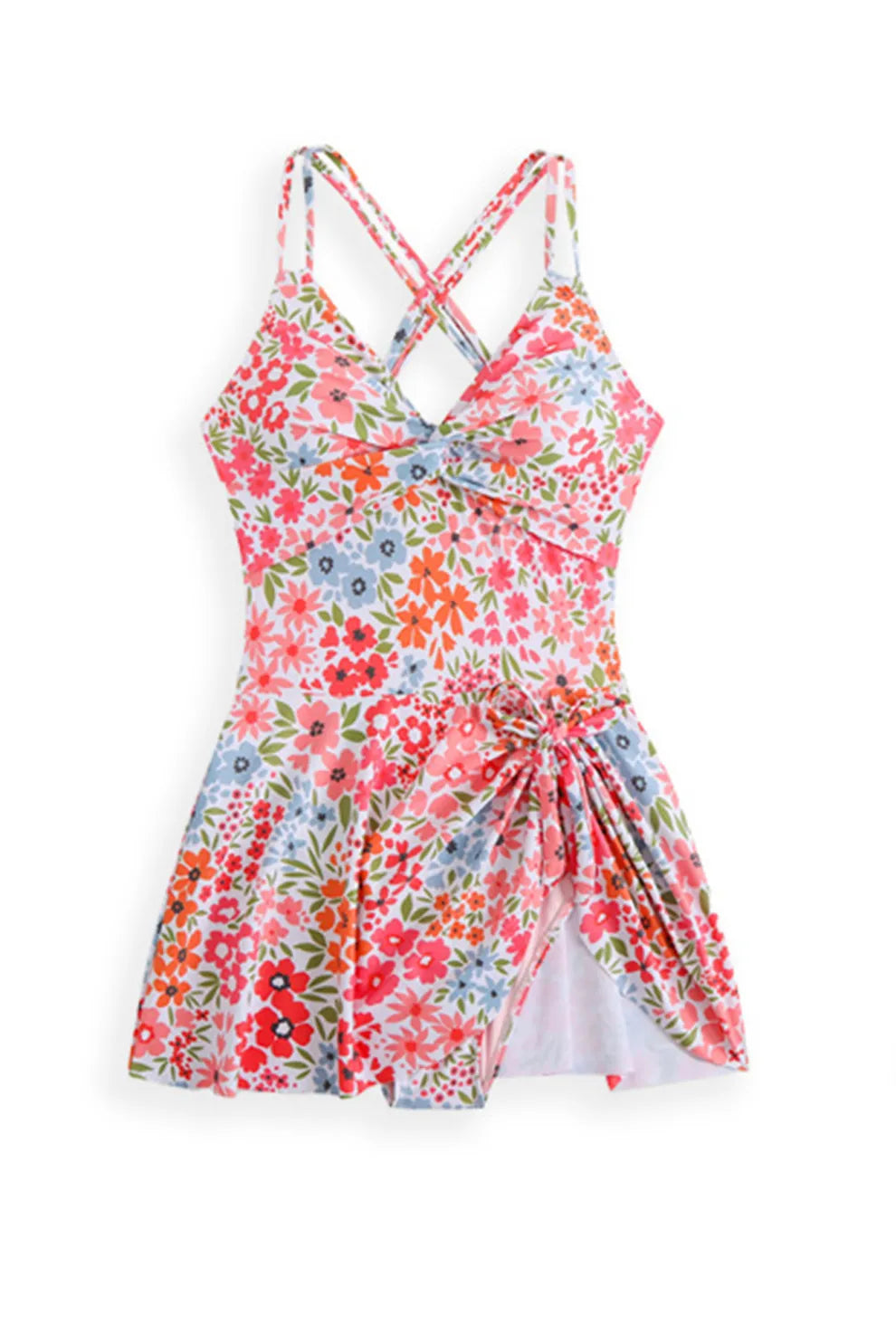 Twist Front Crossover Skirted One-Piece Swimsuit