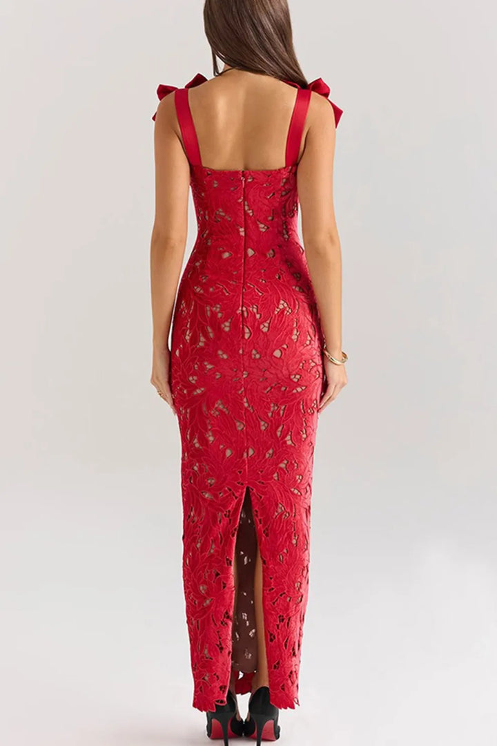 Bow Straps Hollow Out Maxi Dress