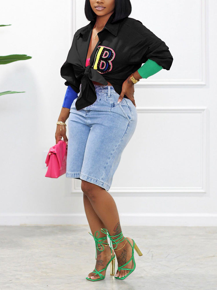 Embroidery Letter Decor Shirt White / 2XL