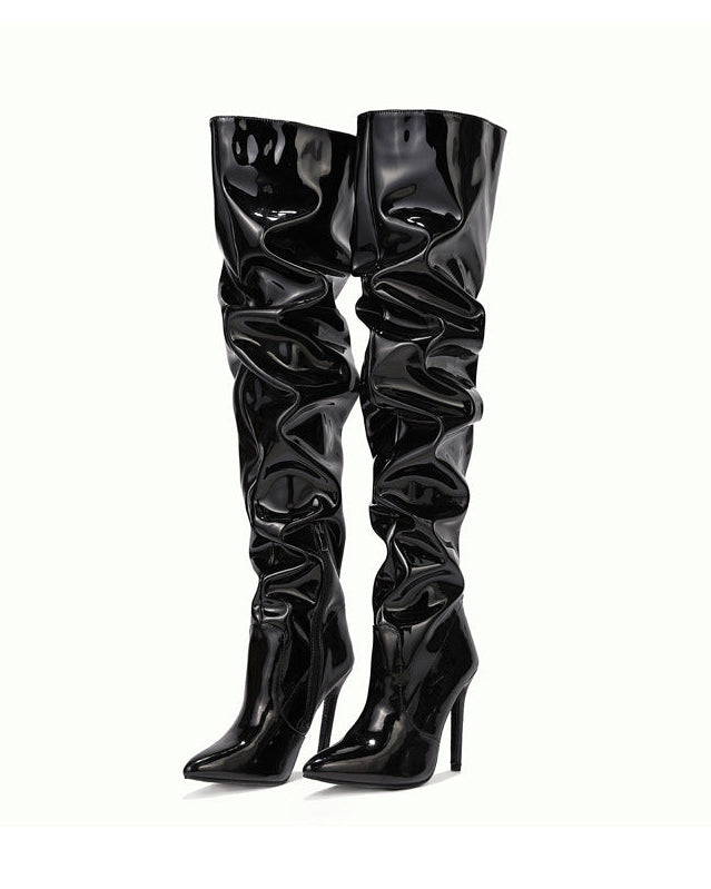 Pointed Toe Patent Leather High Top Women's Boots