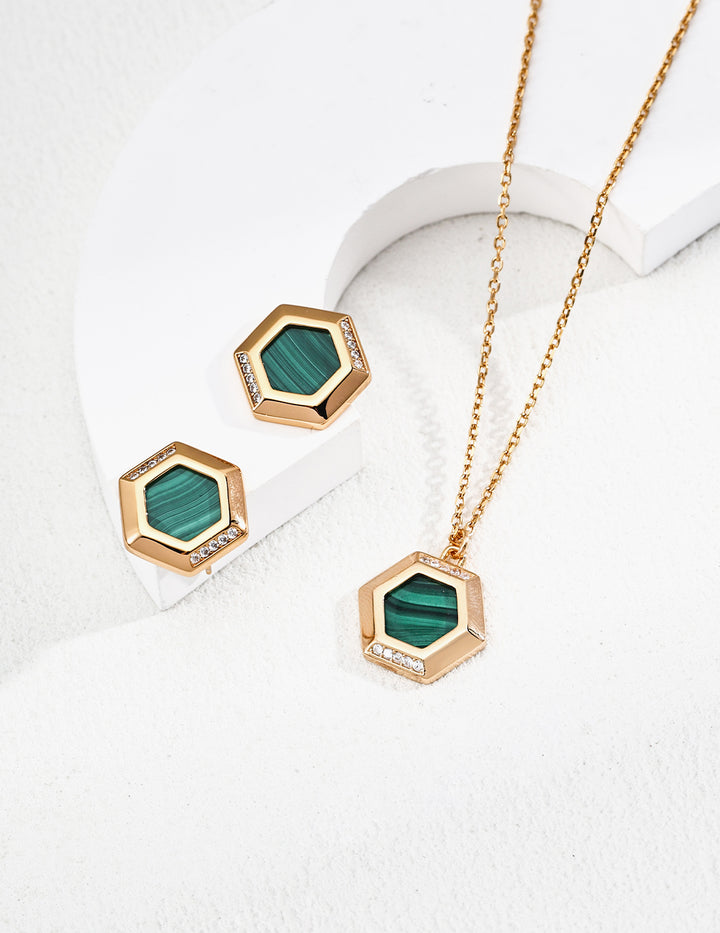 Simple Malachite Zirconia Earrings