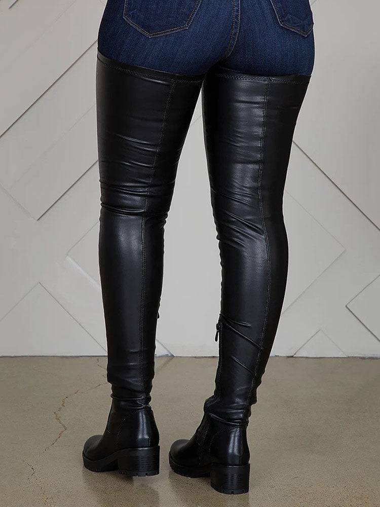 PU Leather Stretch Over The Knee Boots