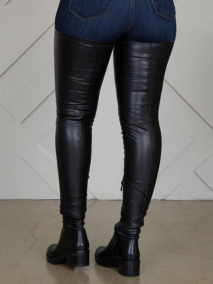 PU Leather Stretch Over The Knee Boots