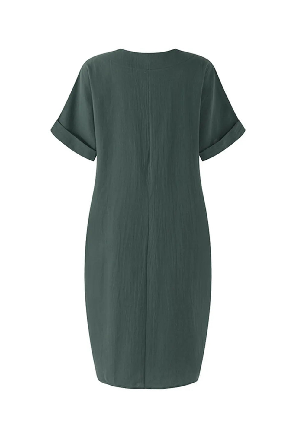 V Neck Short Sleeve Pocketed Cotton Dress