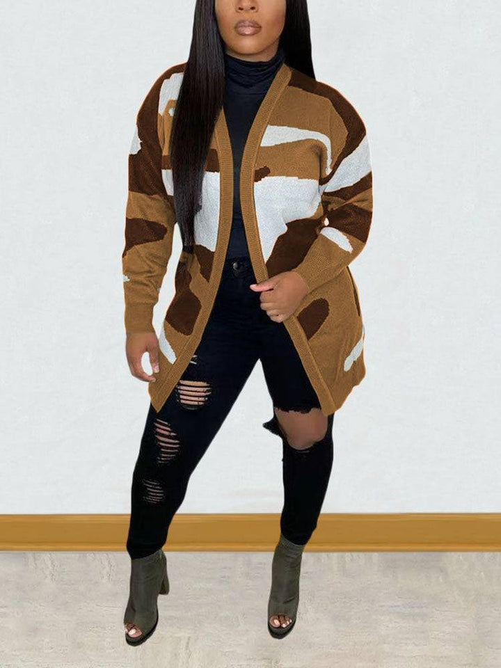 Camouflage Print Sweater Cardigan Yellow / 2XL