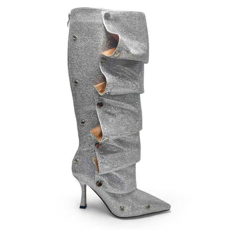 Diamond Studded Fashion High Heeled Boots