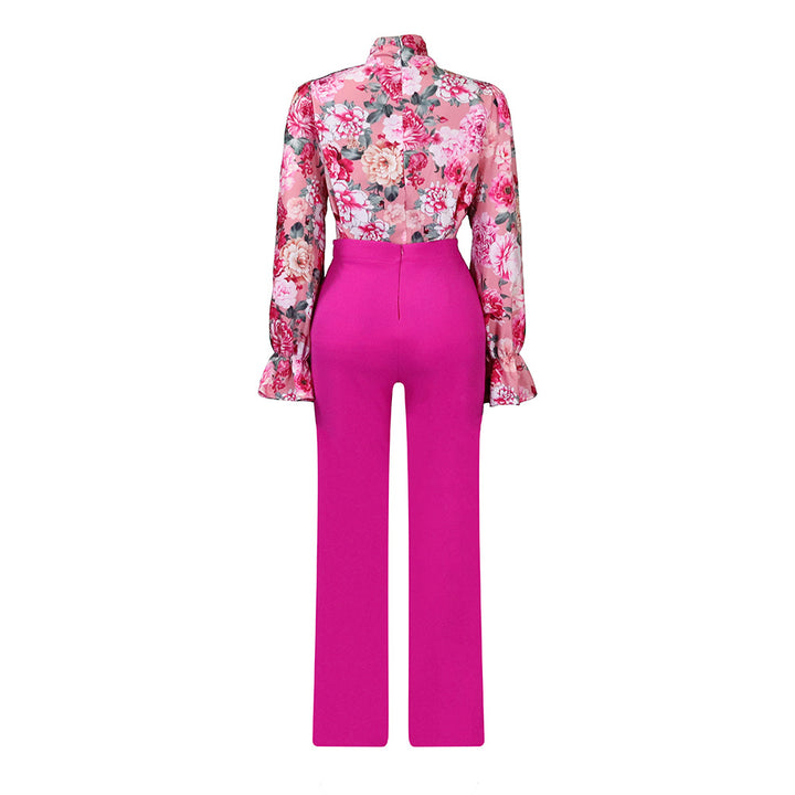 Casual Printed Long Sleeve Shirt Wide Leg Pants Sets