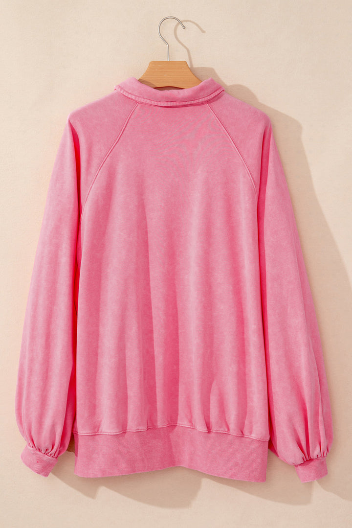 Buttons Balloon Sleeve Oversized Sweatshirt Pink · XL