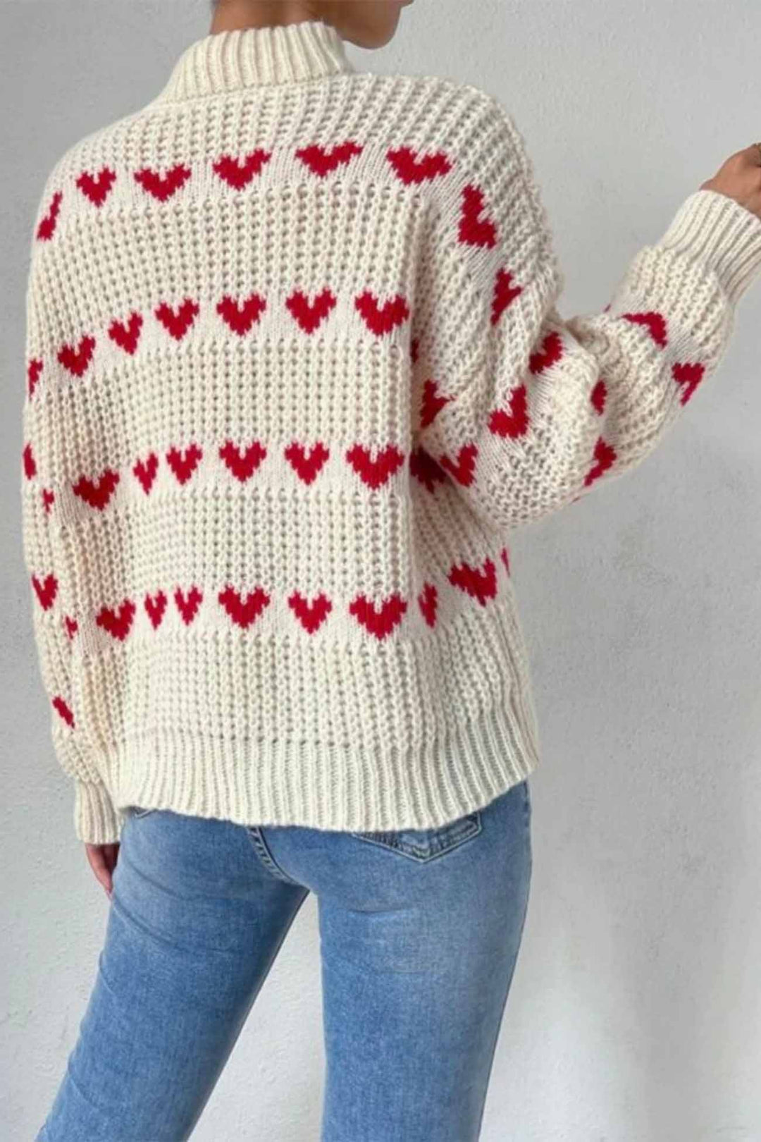 Heart Jacquard knitted Sweater Off White · 2XL