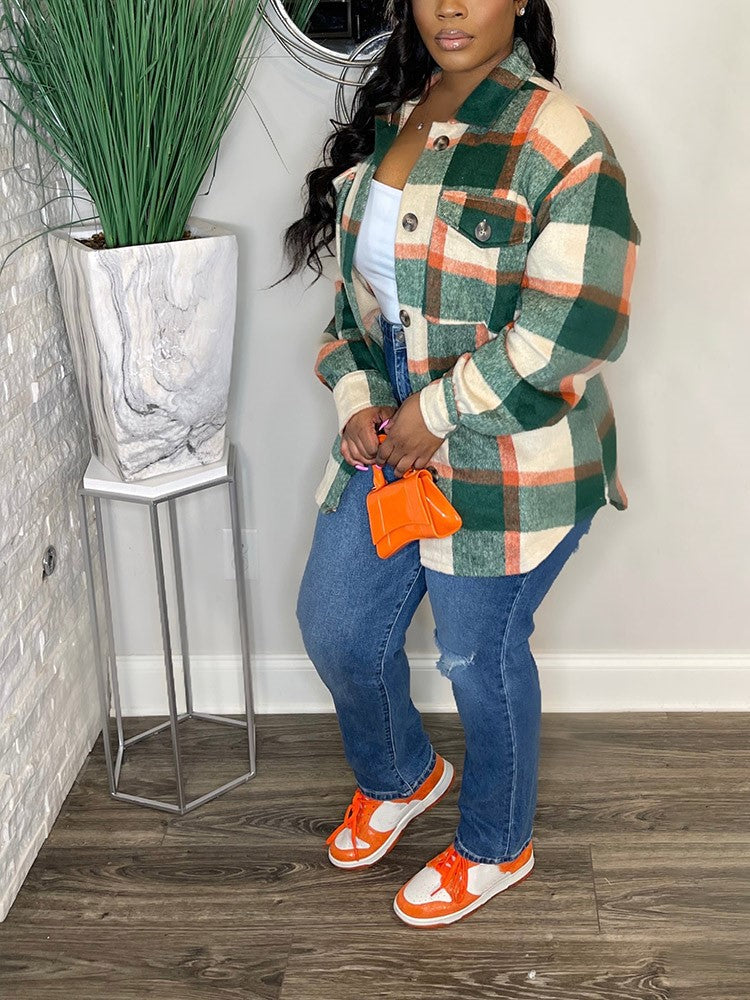 Plaid Loose-Fit Jacket Green / M