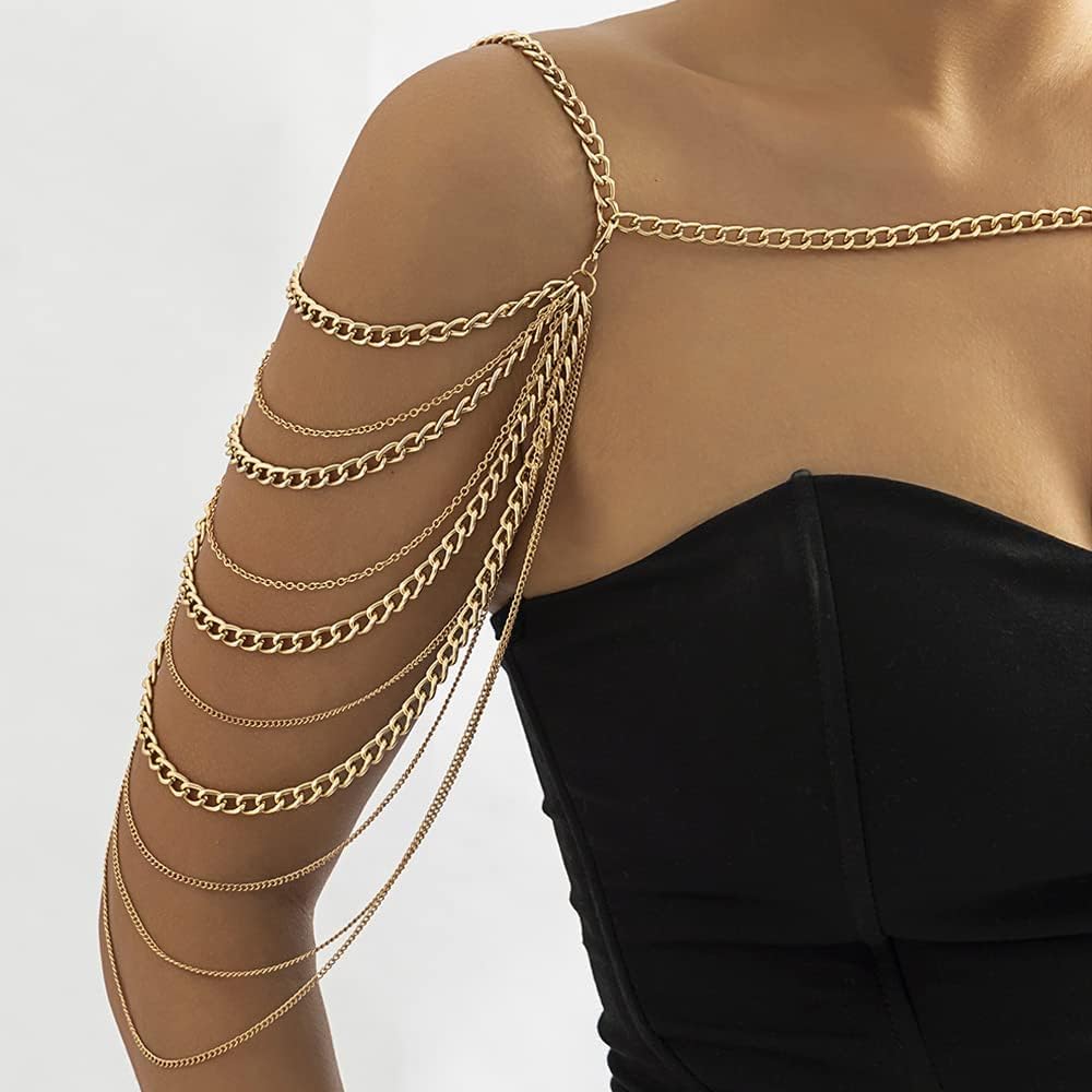 Aethers & Co A13  Bride Women Shiny Statement Tassel Body Chain Jewelry Shawl Silver Gold Dainty Body Jewelry Layered Shoulder Chain Wedding Party Nightclub Body Accessories Jewelry for Women Bride