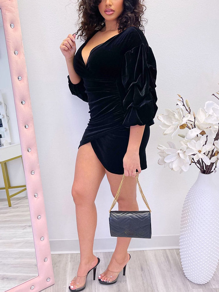 Velvet Bodycon Mini Dress Wine Red / XL