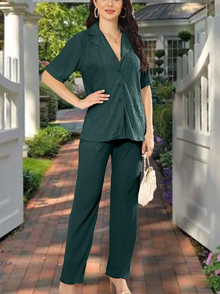 Short Sleeve Pleated Set Black / XL