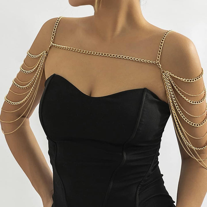 Aethers & Co A13  Bride Women Shiny Statement Tassel Body Chain Jewelry Shawl Silver Gold Dainty Body Jewelry Layered Shoulder Chain Wedding Party Nightclub Body Accessories Jewelry for Women Bride