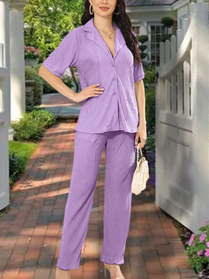 Short Sleeve Pleated Set Champagne / 2XL