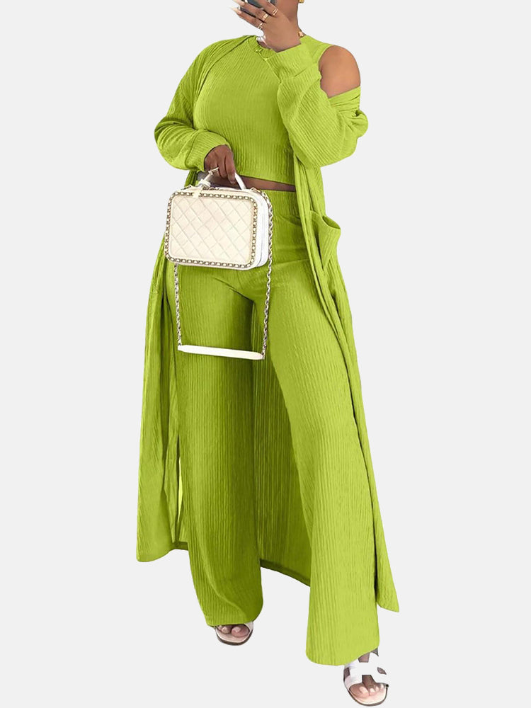 Cardigan Tank Top Pants Sweatsuit Green / M