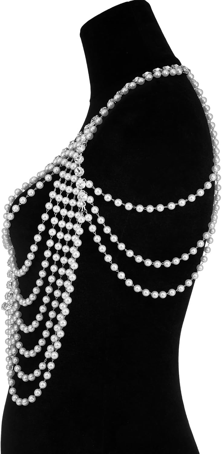 Aethers & Co A18  Rhinestone Chest Chain Bra Body Jewelry for Women Silver Bikini Bra Body Chains
