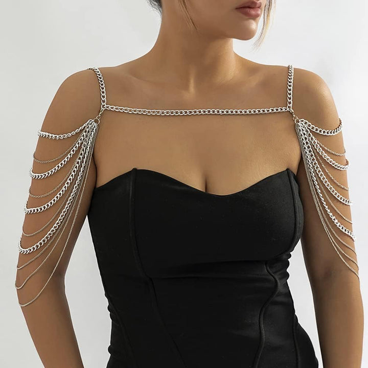 Aethers & Co A13  Bride Women Shiny Statement Tassel Body Chain Jewelry Shawl Silver Gold Dainty Body Jewelry Layered Shoulder Chain Wedding Party Nightclub Body Accessories Jewelry for Women Bride