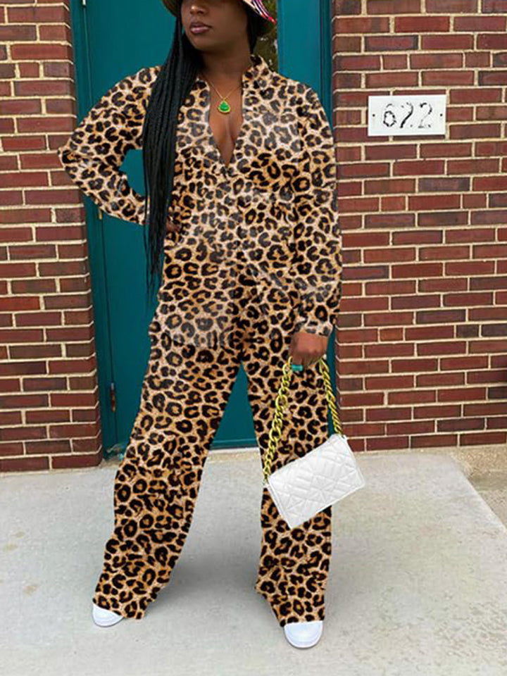 Pleated Top Wide Pants Set Camo Red / XL