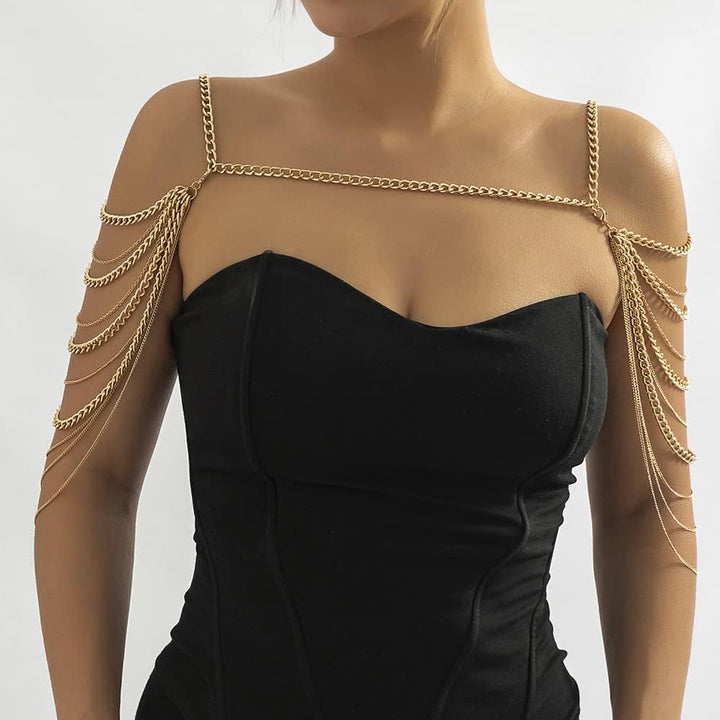 Aethers & Co A13  Bride Women Shiny Statement Tassel Body Chain Jewelry Shawl Silver Gold Dainty Body Jewelry Layered Shoulder Chain Wedding Party Nightclub Body Accessories Jewelry for Women Bride