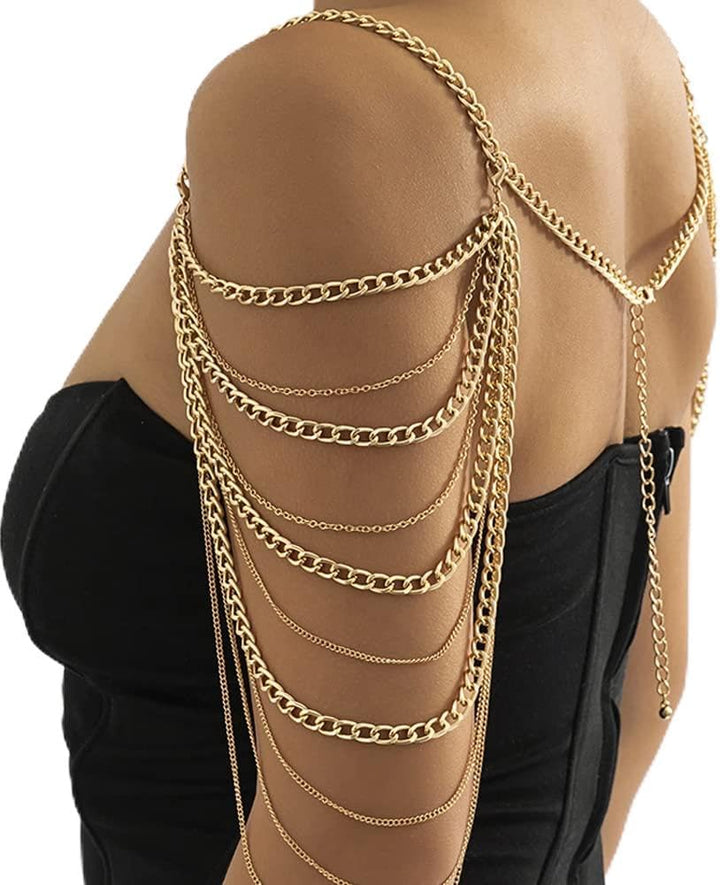 Aethers & Co A13  Bride Women Shiny Statement Tassel Body Chain Jewelry Shawl Silver Gold Dainty Body Jewelry Layered Shoulder Chain Wedding Party Nightclub Body Accessories Jewelry for Women Bride