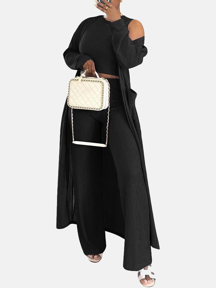 Cardigan Tank Top Pants Sweatsuit Khaki / L