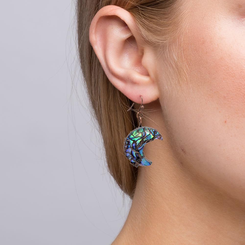 Aethers & Co A5 Handmade Teardrop Abalone Shell Dangle Earrings for Women, Wire Craft Tree of Life Earrings