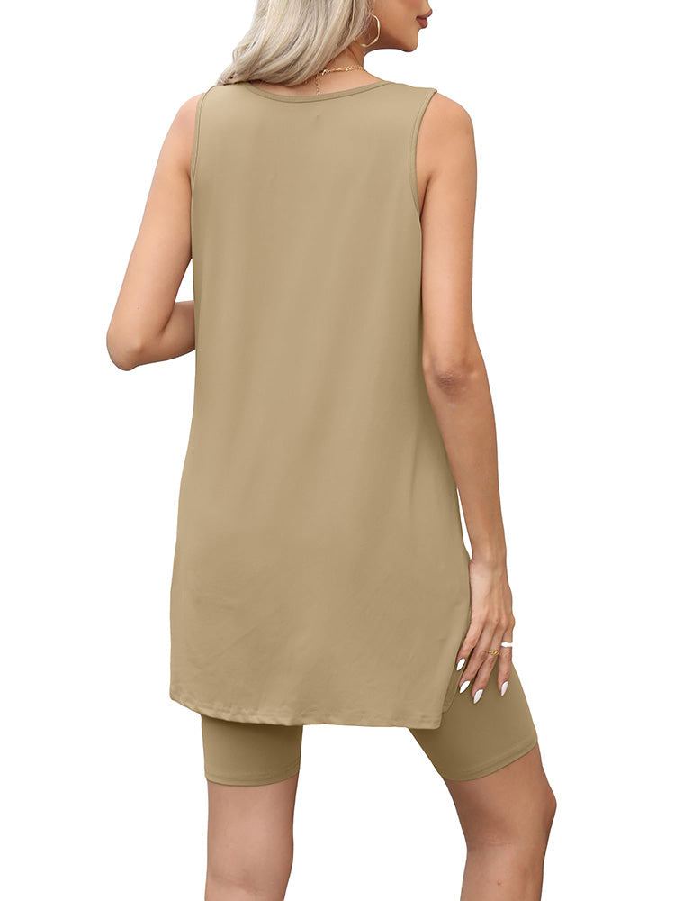 Split Top Shorts Lounge Set Khaki / XL