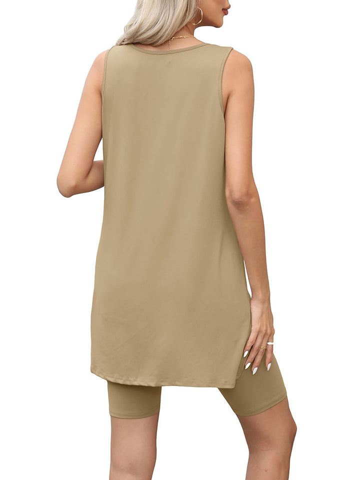 Split Top Shorts Lounge Set Khaki / XL