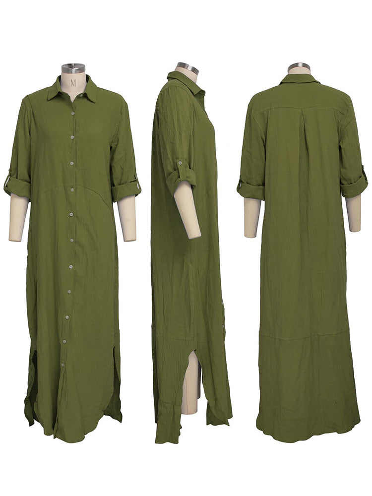 Button Down Loose Shirt Dress *Black / M