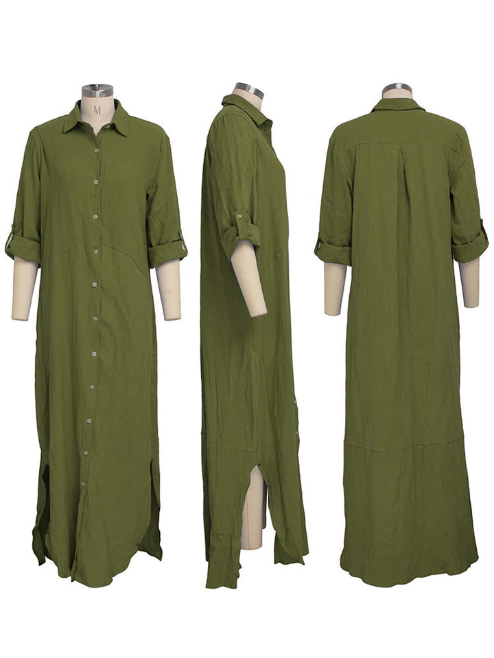 Button Down Loose Shirt Dress *Black / M