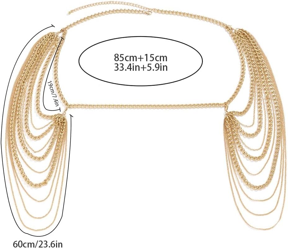 Aethers & Co A13  Bride Women Shiny Statement Tassel Body Chain Jewelry Shawl Silver Gold Dainty Body Jewelry Layered Shoulder Chain Wedding Party Nightclub Body Accessories Jewelry for Women Bride