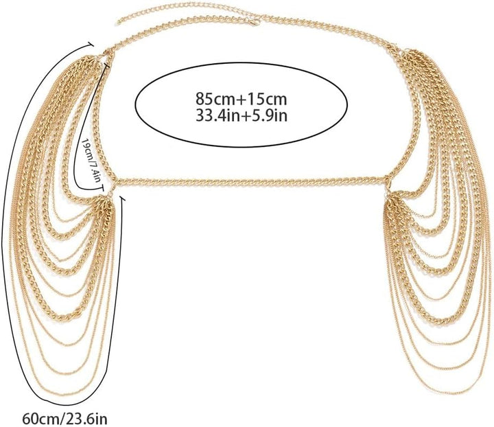 Aethers & Co A13  Bride Women Shiny Statement Tassel Body Chain Jewelry Shawl Silver Gold Dainty Body Jewelry Layered Shoulder Chain Wedding Party Nightclub Body Accessories Jewelry for Women Bride