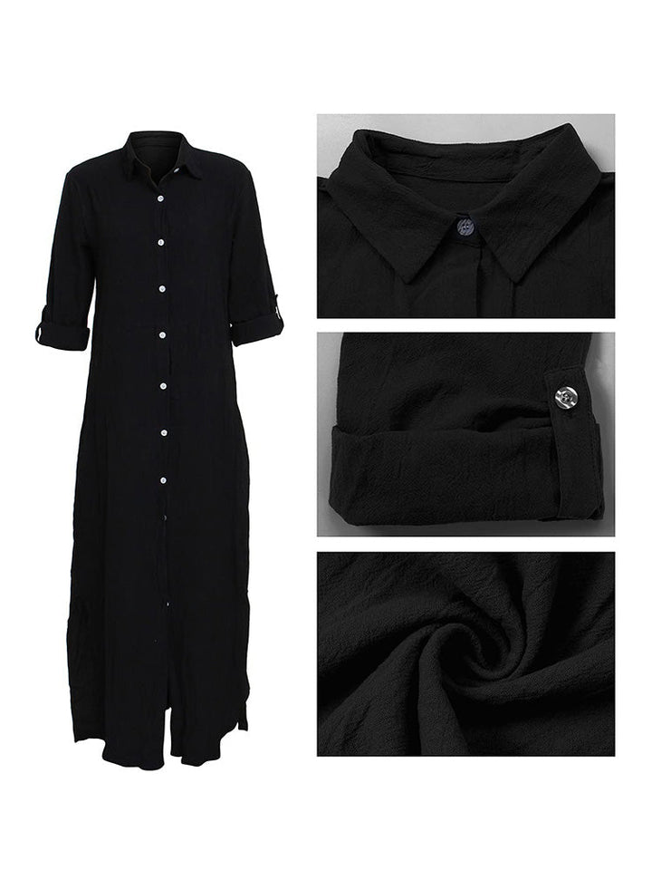 Button Down Loose Shirt Dress Fuchsia / 3XL