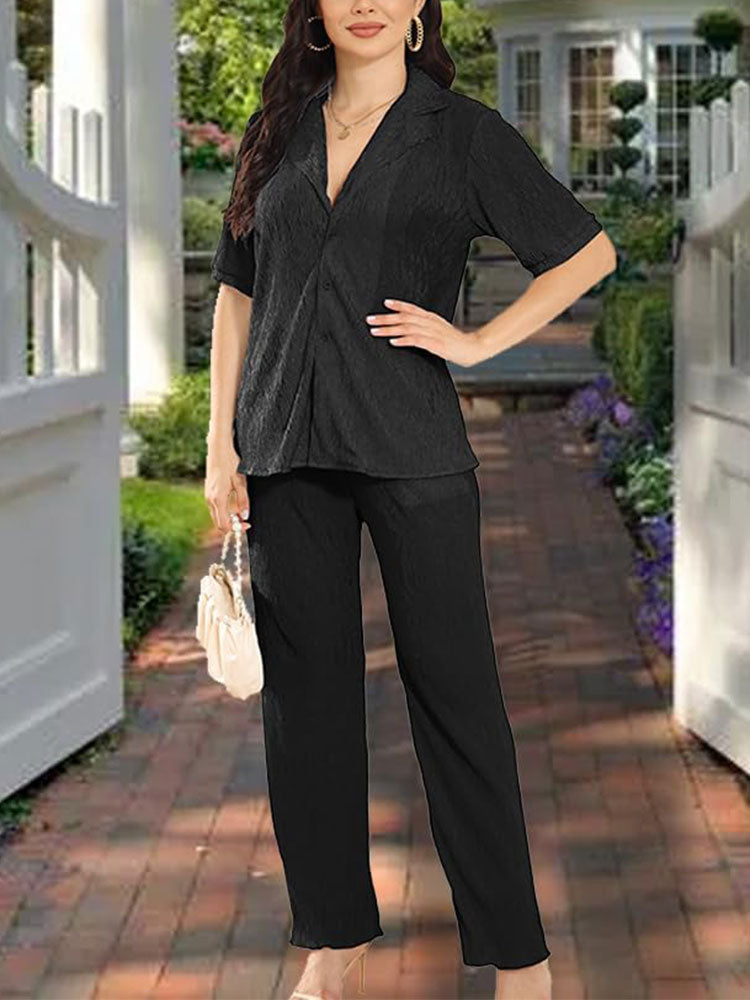 Short Sleeve Pleated Set Purple / 2XL