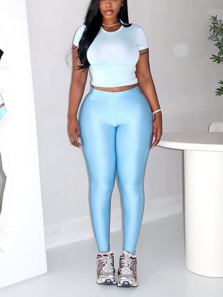 Essential Crop Top& Leggings Set Blue / L