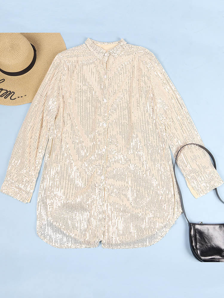 Sequin Shirt Mini Dress Beige / M