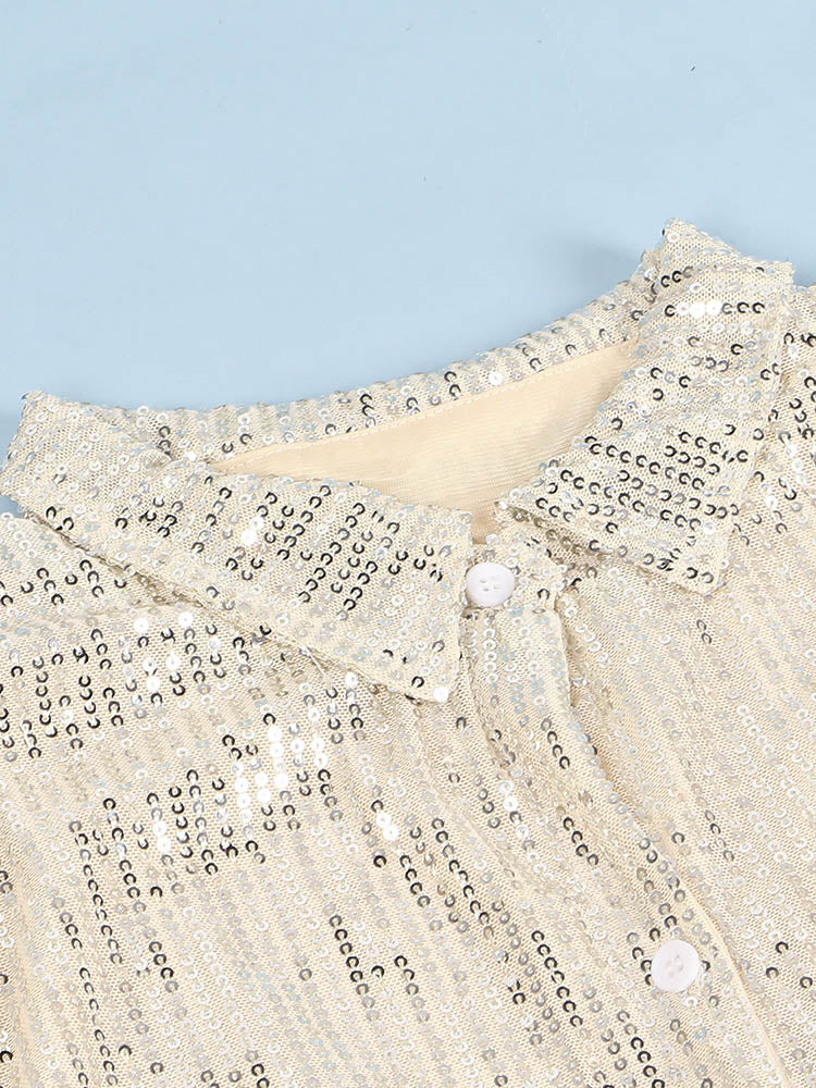 Sequin Shirt Mini Dress Beige / L