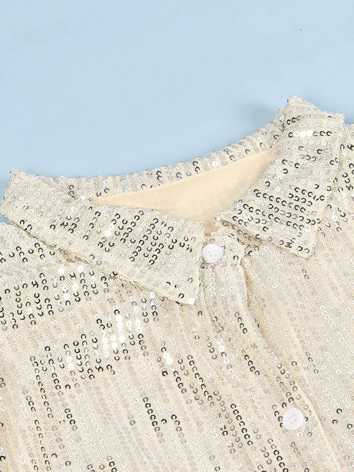 Sequin Shirt Mini Dress Beige / L