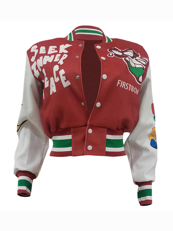 Letter Cropped Varsity Jacket Red / S