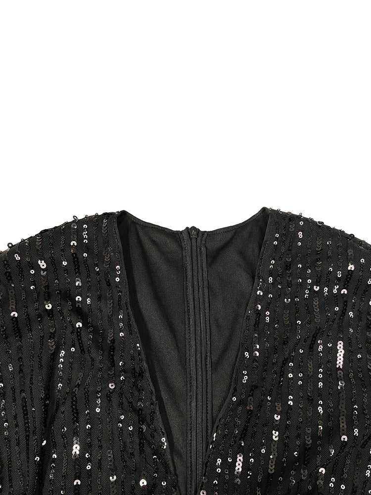 Sequin Puffed Sleeves Party Dress Green / XL