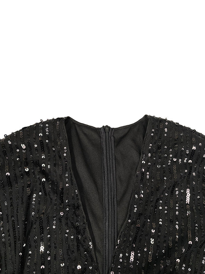 Sequin Puffed Sleeves Party Dress Green / XL