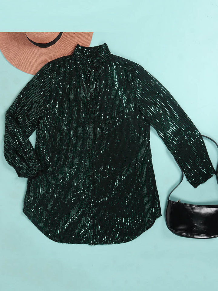 Sequin Shirt Mini Dress Beige / 3XL