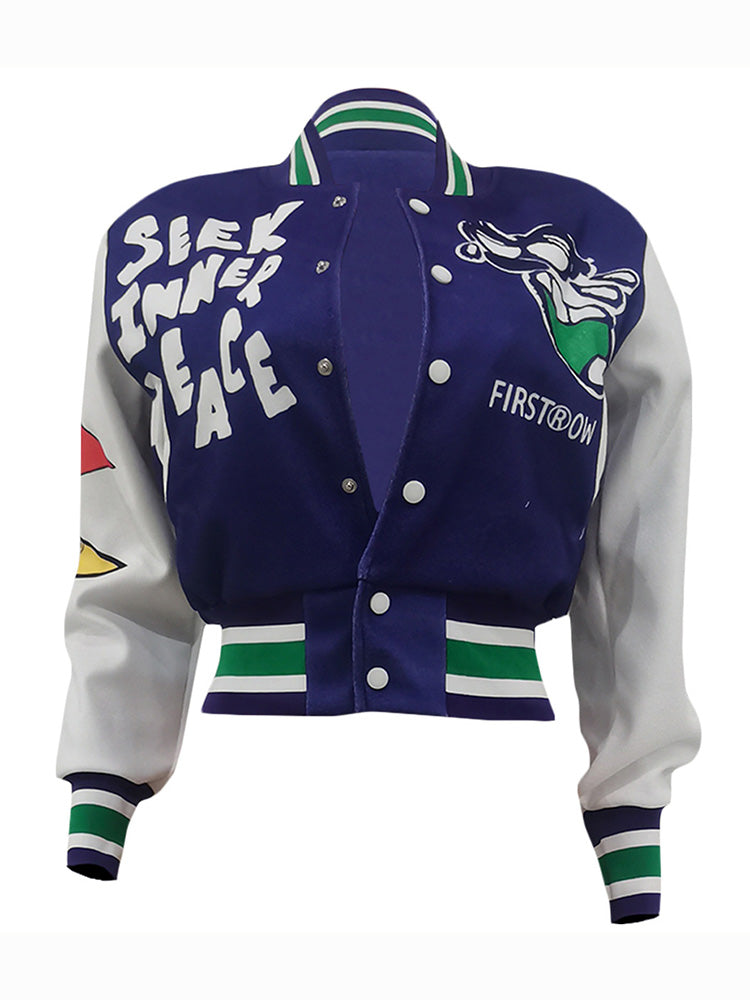 Letter Cropped Varsity Jacket Red / 2XL