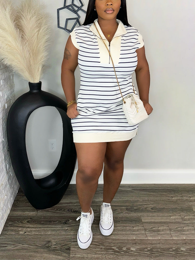 Striped Polo Mini Dress Beige* / S